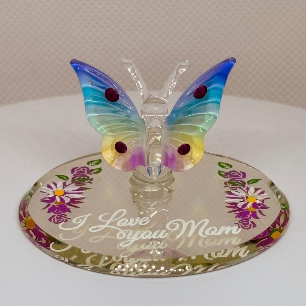 I Love You Mom Butterfly Figurine Rainbow Glass Mother's day Gift